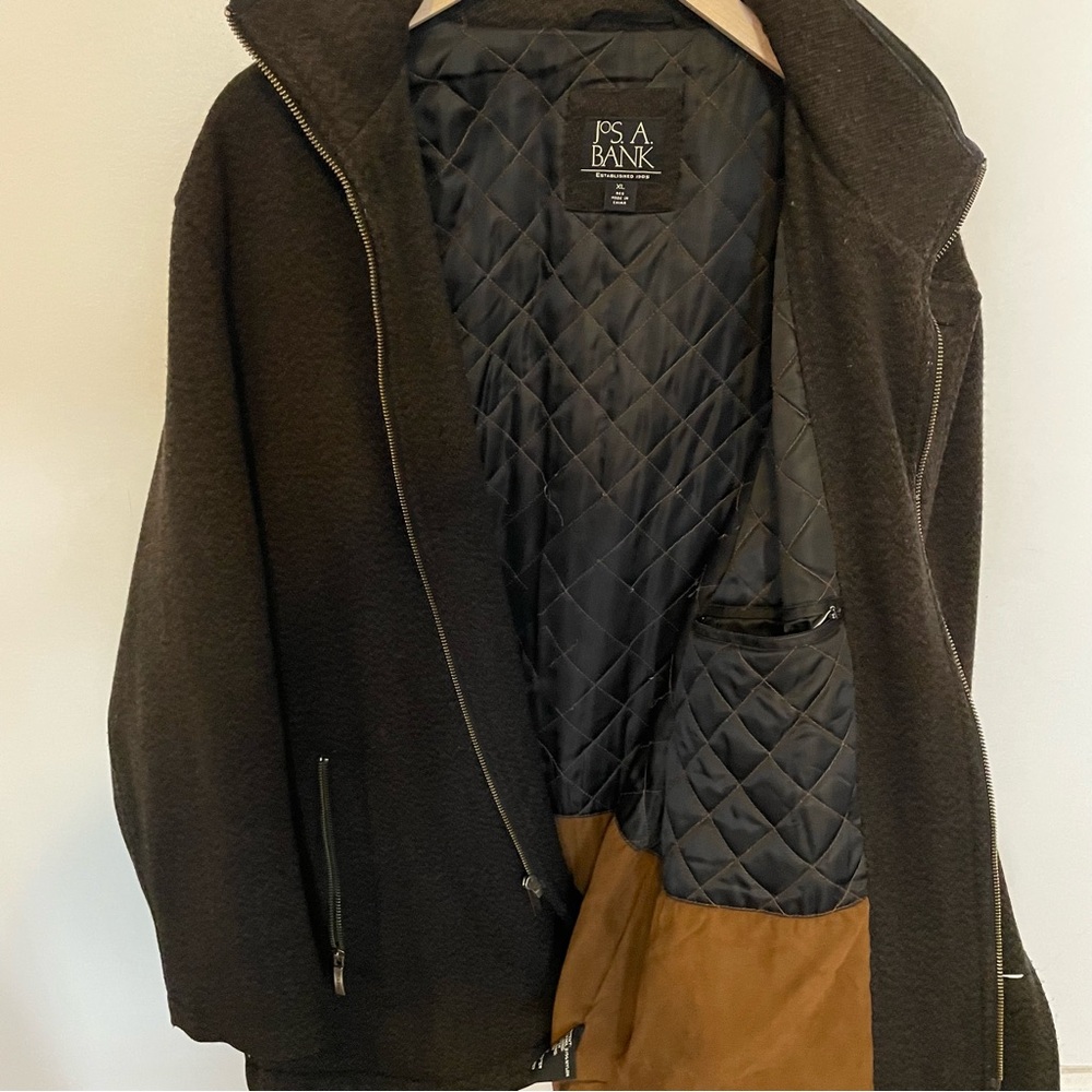 JOS A BANK Black Brown Chevron Wool Coat
